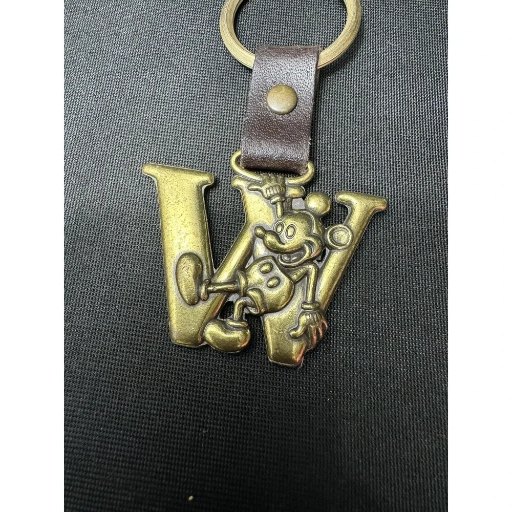 Pewter W Disney Key Chain Leather Travel Purse Trinket Mickey Mouse Nostalgia - Picture 4 of 5